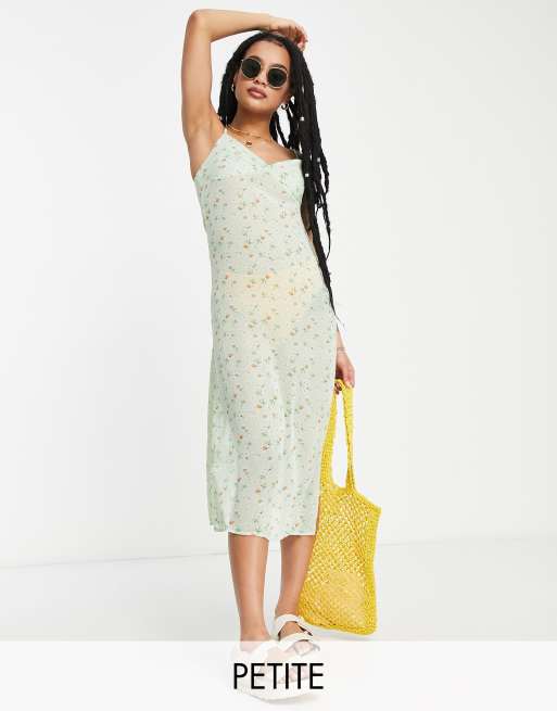 Urban Threads - Petite - Midi slipdress met camibandjes en bloemenprint in mintgroen