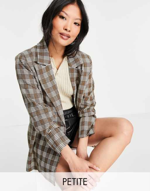 Urban Threads Petite oversized blazer in brown check