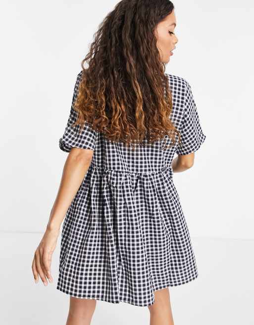 petite oversized shirt dress Urban Threads Petite oversized shirt dress in navy gingham