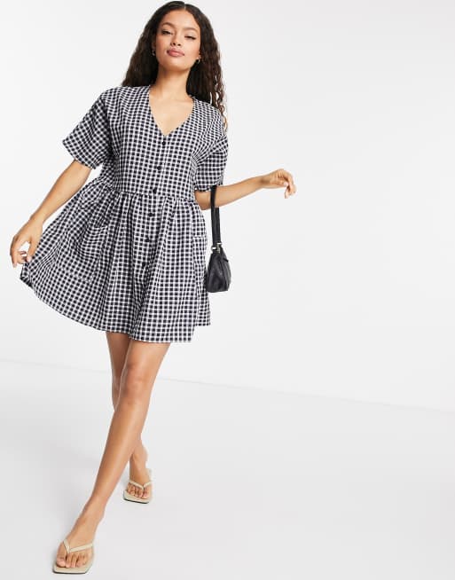 petite oversized shirt dress Urban Threads Petite oversized shirt dress in navy gingham