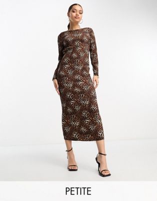Urban Threads Petite plisse midi smock dress in leopard