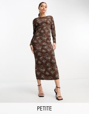 plisse midi smock dress in leopard-Multi