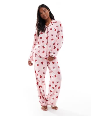 Urban Threads Petite - Pyjama in Rosa mit Nachtisch-Printmuster