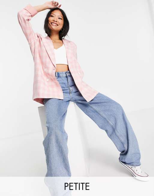 Urban Threads Petite – Rosa karierter, zweireihiger Oversize-Blazer