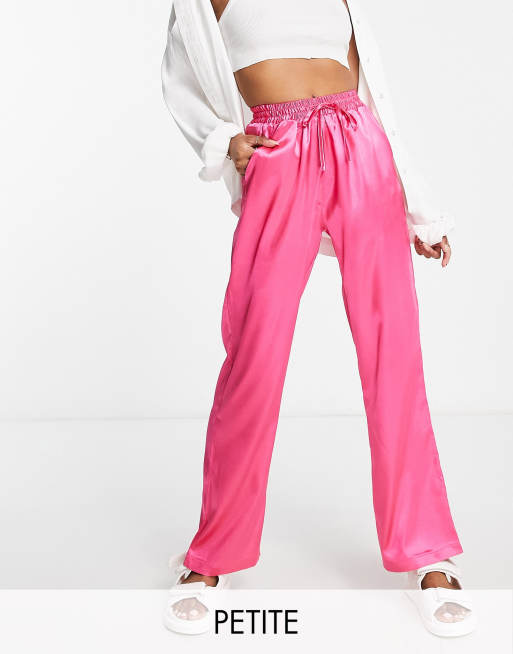 Urban Threads Petite - Satijnen broek met wijde pijpen in felroze