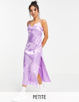 Urban Threads Petite satin cami strap maxi dress in purple