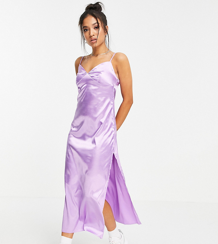 Urban Threads Petite satin cami strap maxi dress in purple