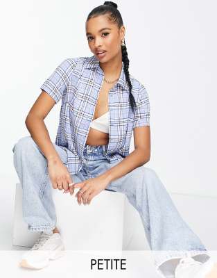 Urban Threads Petite Urban Threads Petite shirt co-ord in blue check