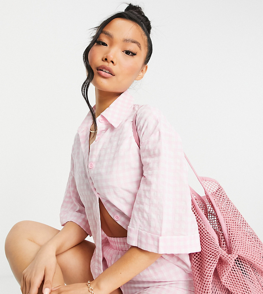 Urban Threads Petite shirt co-ord in pink gingham