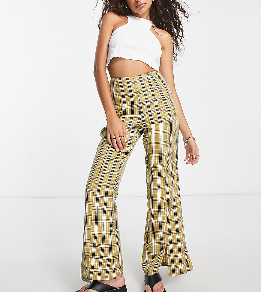 Urban Threads Petite tailored trousers in neutral check-Multi