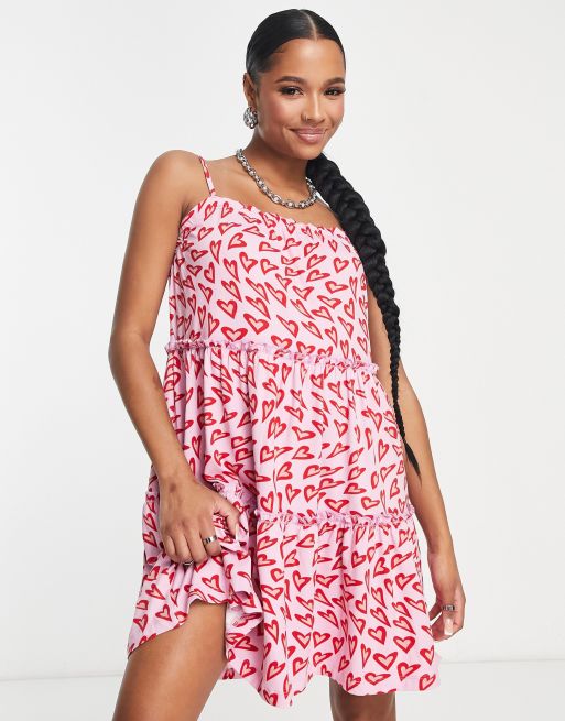 Urban Threads Petite tiered swing dress in heart print