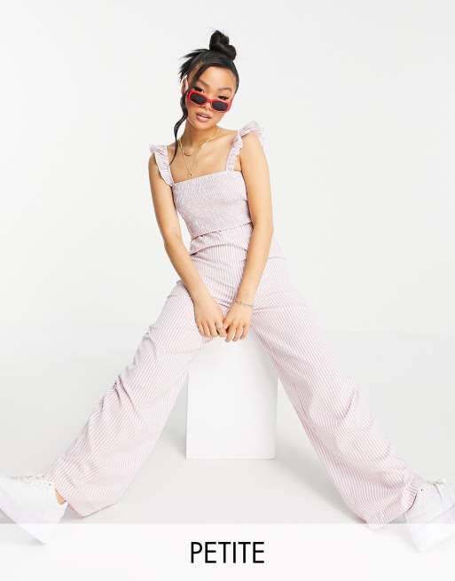 Urban Threads Petite - Tuta jumpsuit con maniche con volant e righe, colore lilla