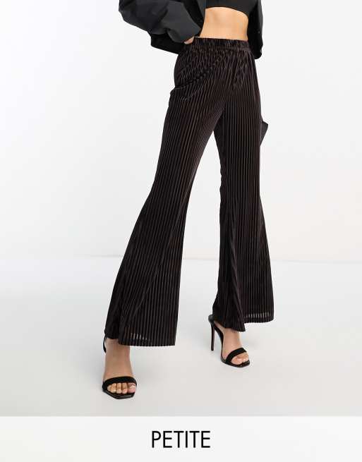 Urban Threads Petite velvet plisse wide leg pants in chocolate brown (part of a set)