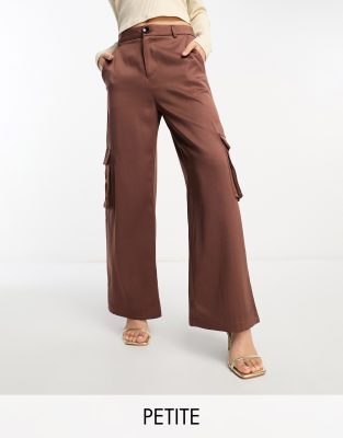 Urban Threads Petite Urban Threads Petite wide leg cargo trousers in chocolate brown