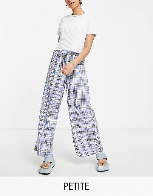 Urban Threads Petite wide leg pants in blue check (part of a set)
