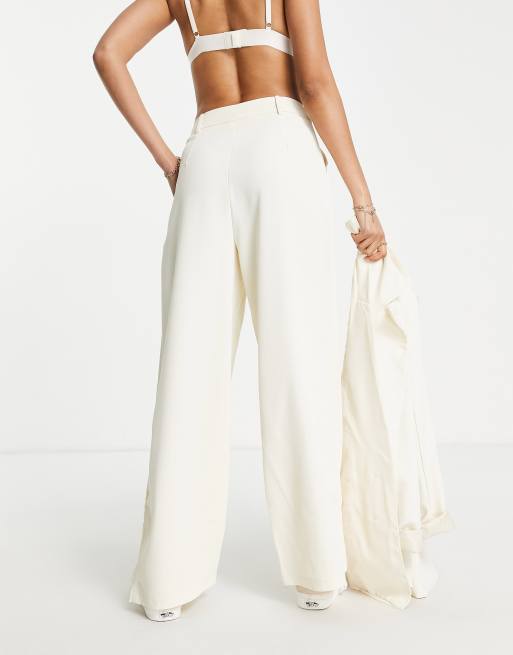 Petite cream clearance wide leg trousers