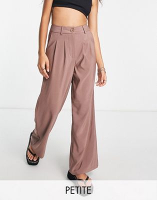 Urban Threads Petite wide leg trousers in taupe