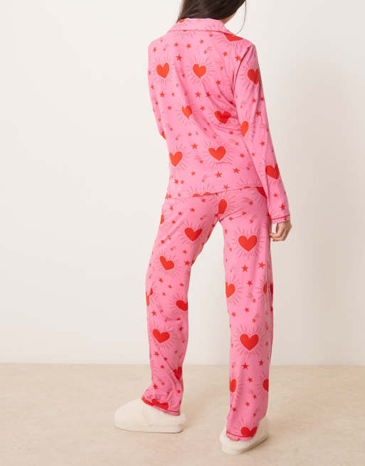 Normann Pigiama Donna Maniche Lunghe Con Polsini E Cuori – Morbido Cotone Jersey, Qualità Oeko-Tex, Lavabile In Asciugatrice