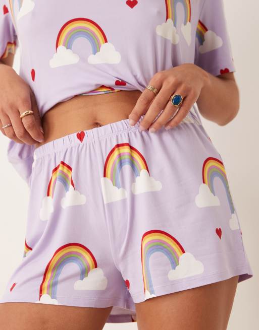 Urban Threads - Pigiama con stampa di cuori e arcobaleni composto da T-shirt e pantaloni , 3 di 4
