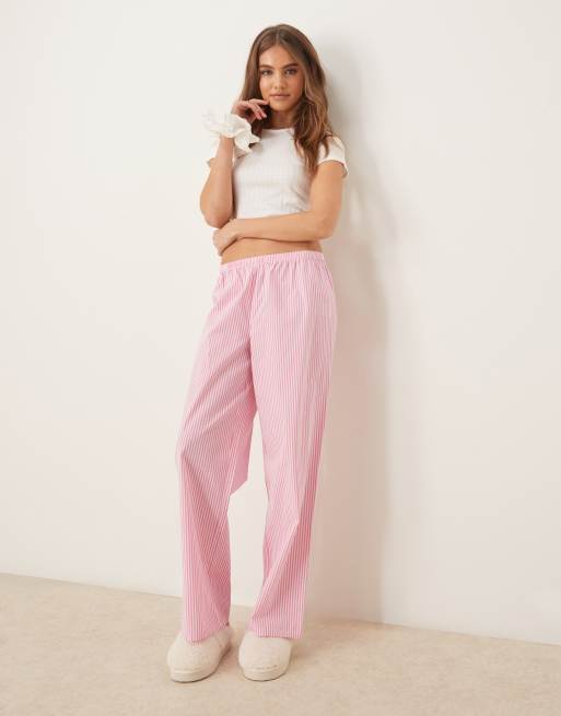 Urban Threads - Pigiama multicolore traforato in cotone con pantaloni a righe e top a maniche lunghe