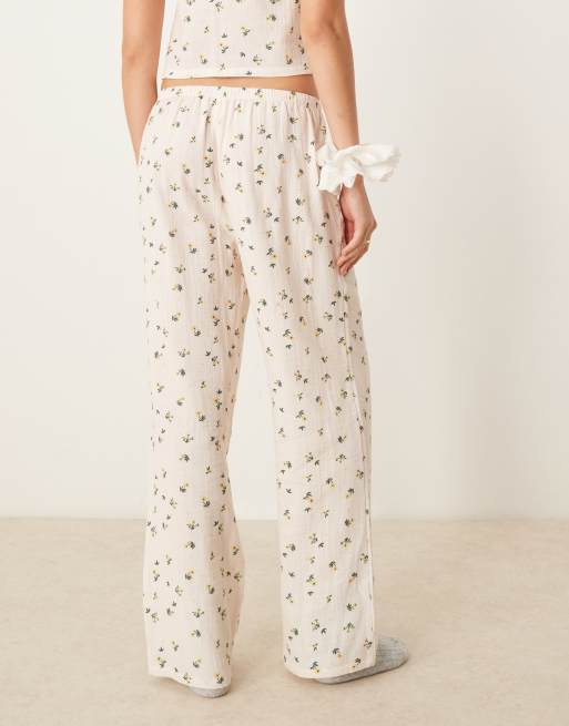 Urban Threads - Pigiama verde a fiori in mussola con pantaloni stile boxer e canottiera mini, 4 di 4