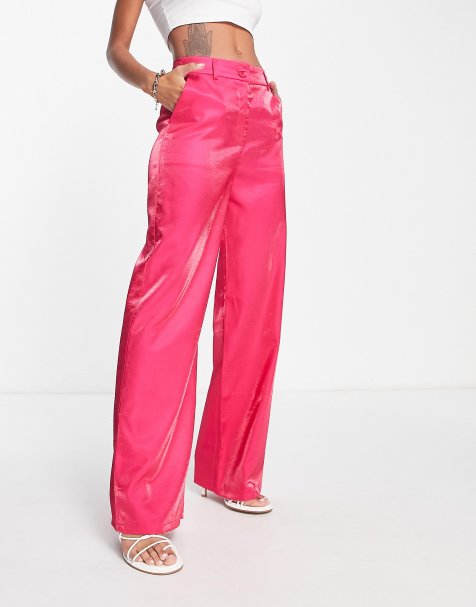 Urban Threads - Pink bukser med vide ben i satin - Del af sæt - view 1