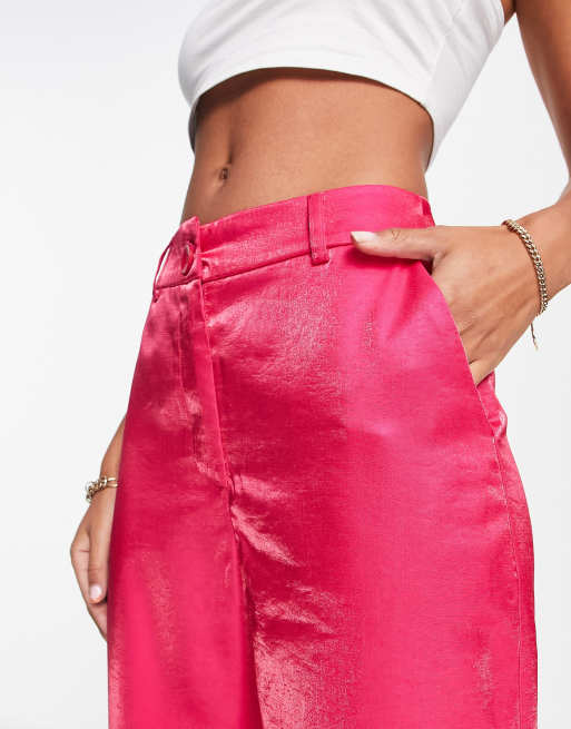 Urban Threads - Pink bukser med vide ben i satin - Del af sæt, 3 af 4