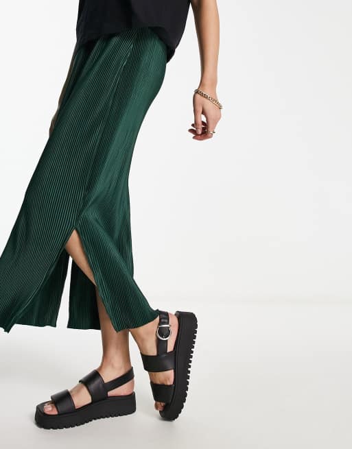 Urban Threads plisse midi skirt in teal