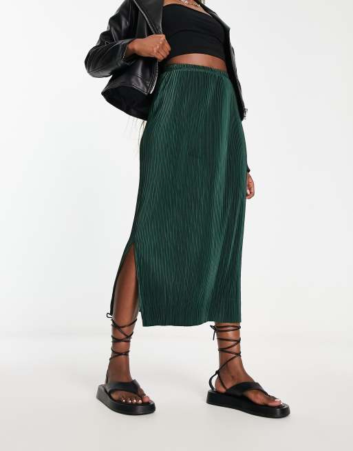 Green plisse a shop line midi skirt