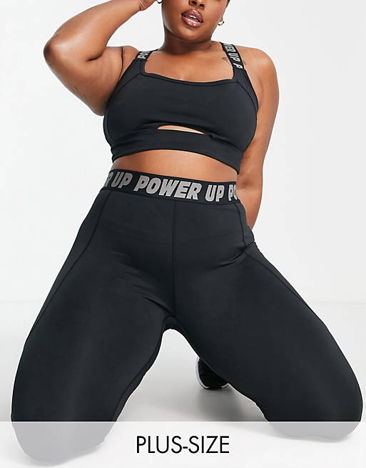 Urban Threads Plus banded waistband gym leggings in black