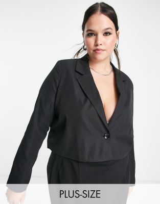 Urban Threads Plus - Blazer mit kurzem Schnitt in Schwarz, Kombiteil