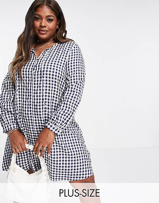 Urban Threads Plus checked shirt dress in navy gingham