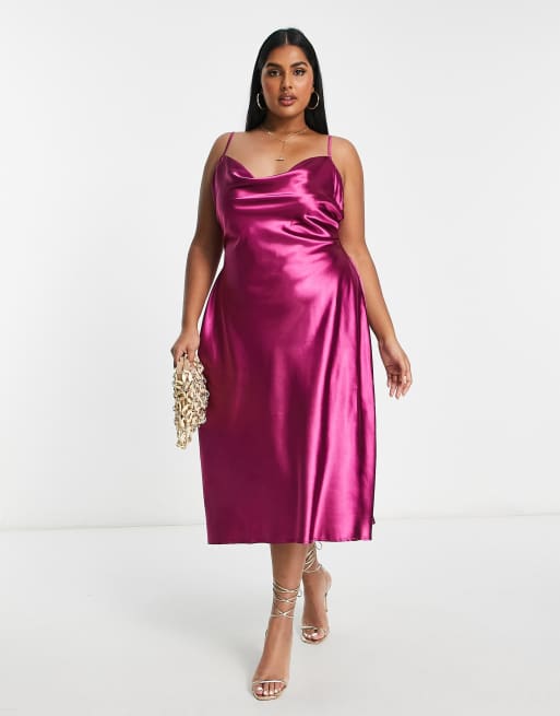 strapless open back dress CurveWow Twist Front Satin Midi Purple – Curvewow main image 1