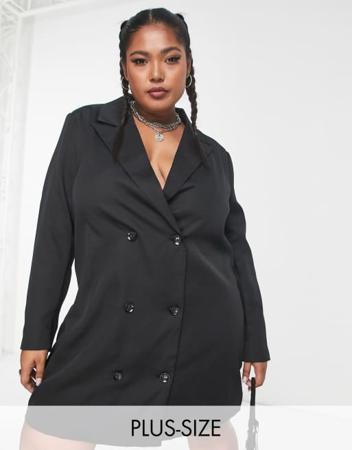 Urban Threads Plus – Czarna dwurzędowa sukienka marynarkowa