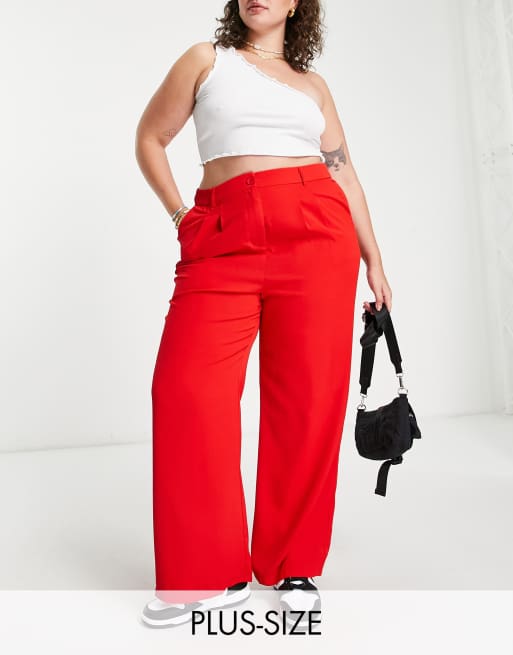 Urban Threads Plus – Czerwone dopasowane spodnie z szerokimi nogawkami