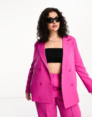 Urban Threads Curve Urban Threads Plus double breasted blazer co-ord in hot pink