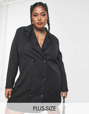 Urban Threads Plus double breasted blazer dress in black