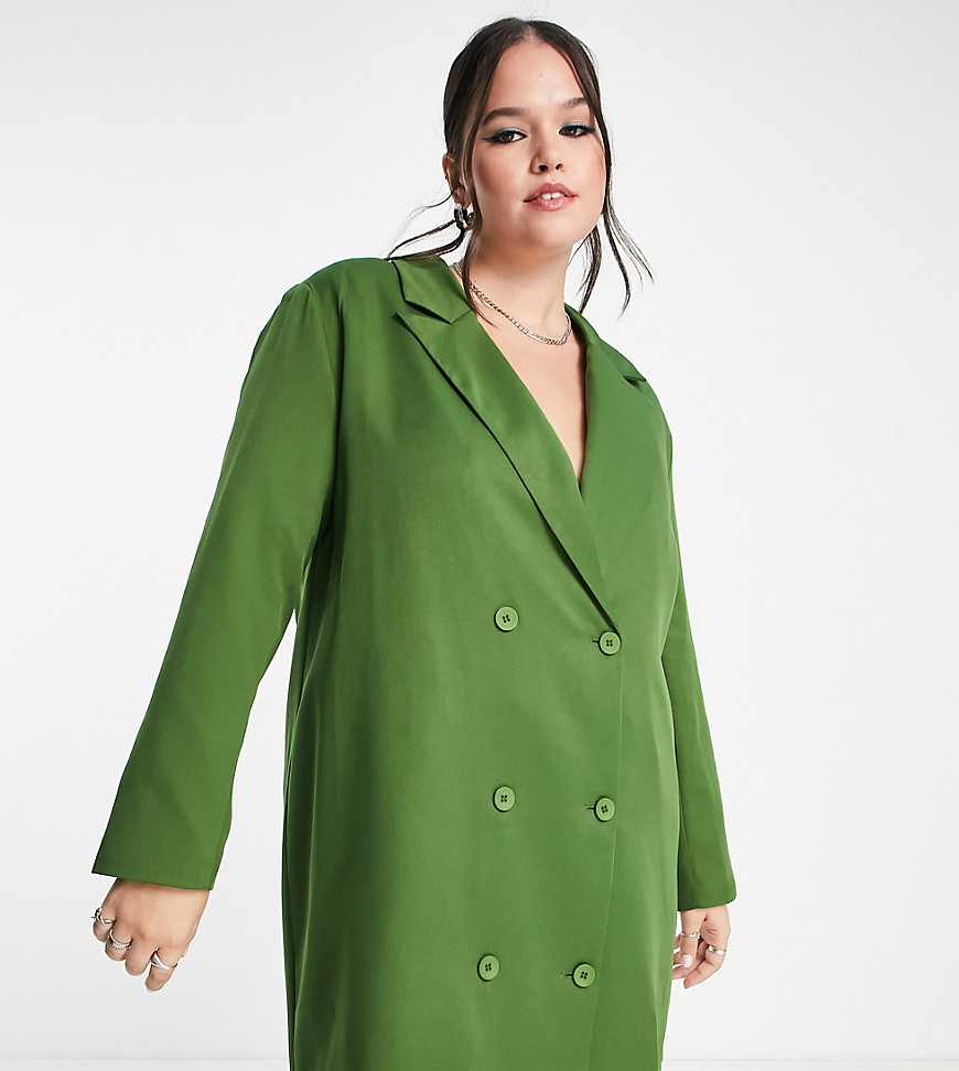 Urban Threads Plus double breasted blazer dress in green