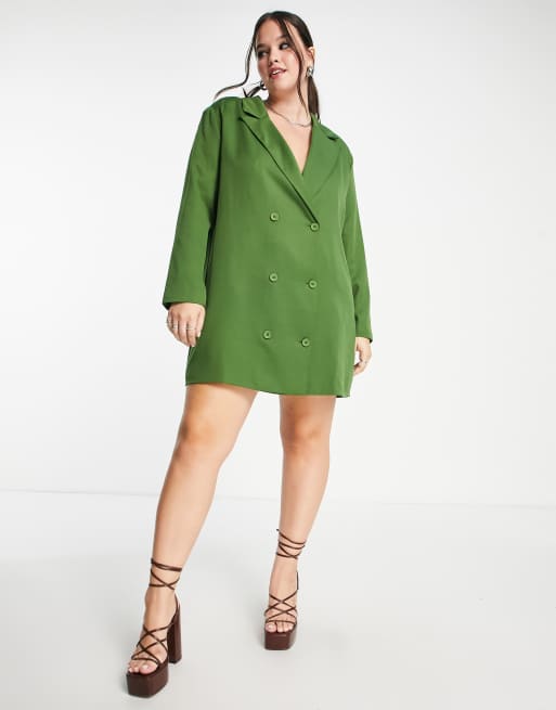 Urban Threads Plus double breasted blazer dress in green | ASOS