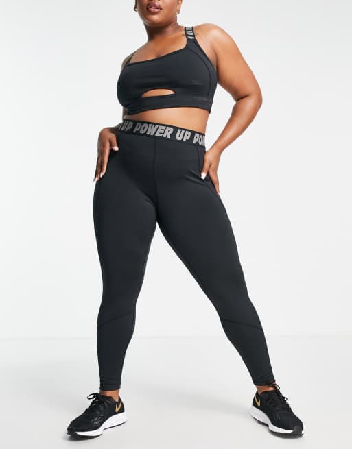 Urban Threads Plus - Fitnesslegging met tekst op de tailleband in zwart, 4 van 4