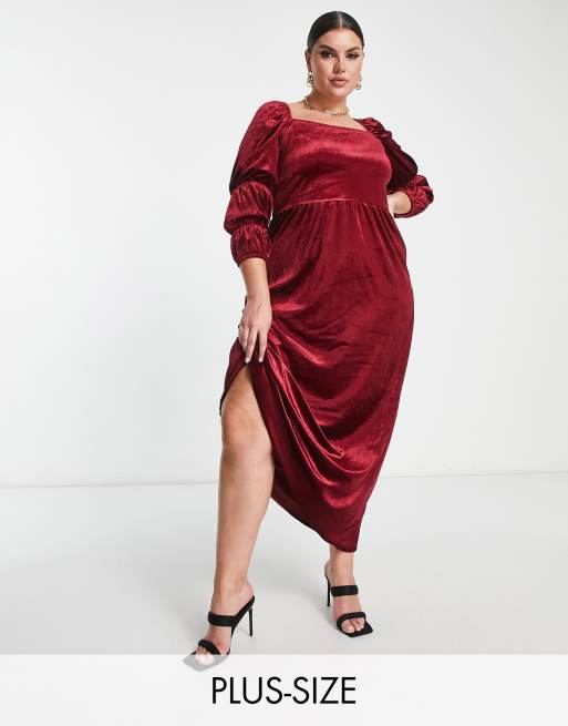 Urban Threads Plus - Fluwelen midaxi jurk in bordeauxrood