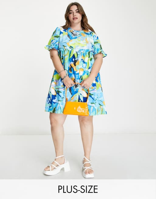 Urban Threads Plus – Luźna sukienka mini w abstrakcyjny wzór z falbanką