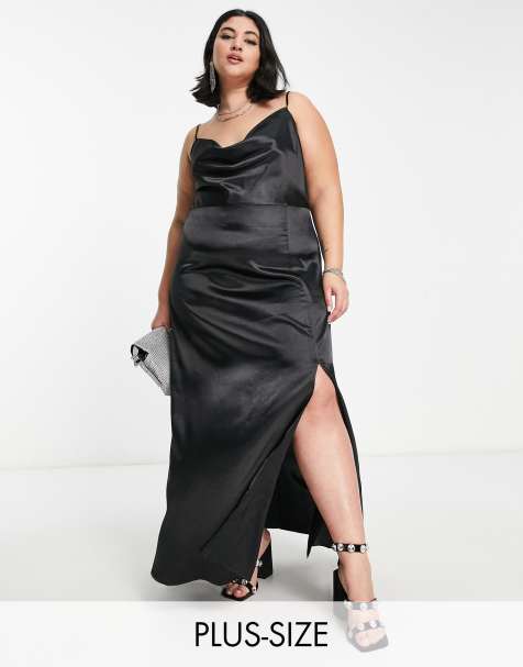 Urban Threads Plus maxi dress with cowl neck and side slit in black - view 1