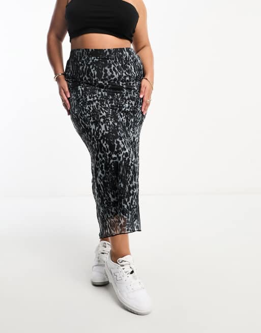 Urban Threads Plus mesh midaxi skirt with lettuce hem in snake print