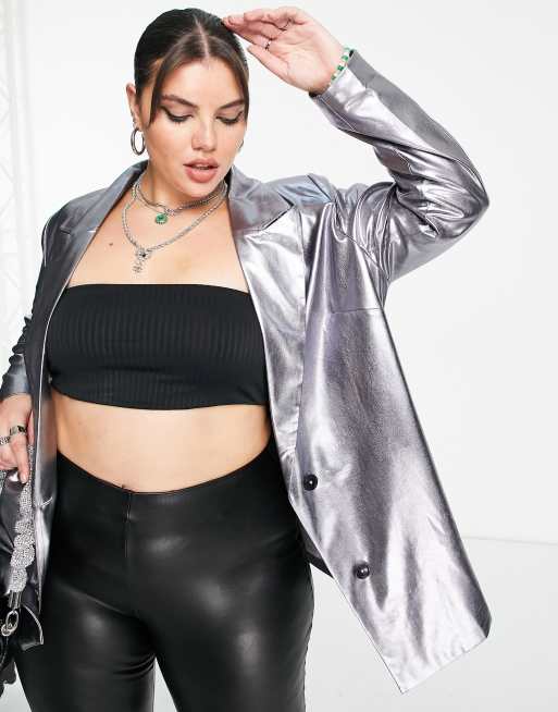 Silver metallic outlet jacket plus size