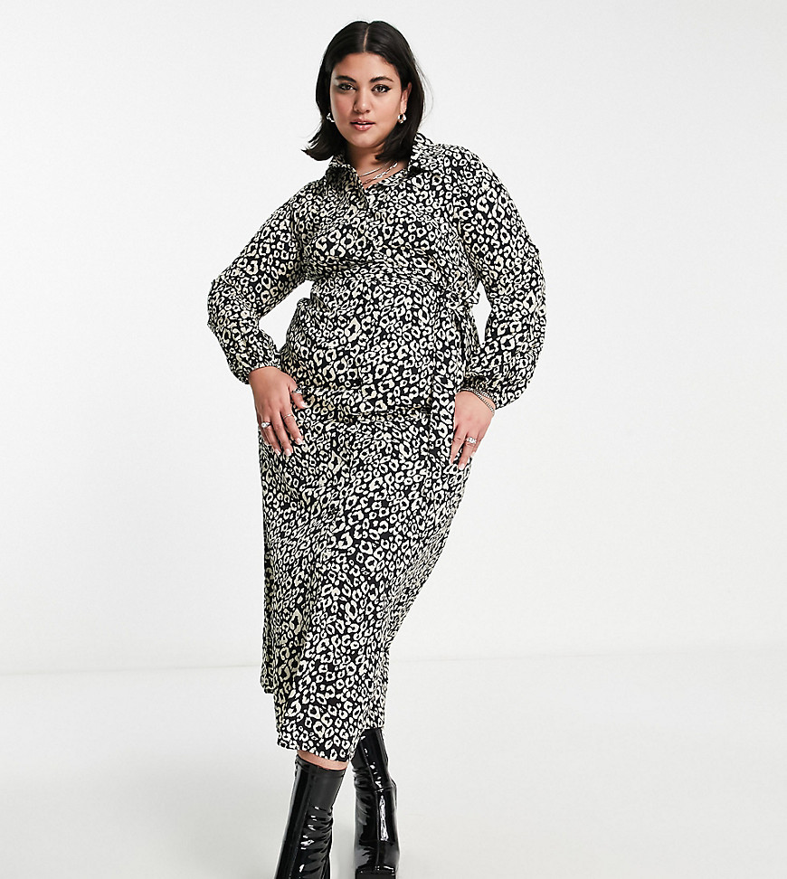 Urban Threads Plus midi shrit dress in black leopard print