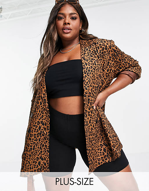 Urban Threads Plus oversized blazer in leopard print