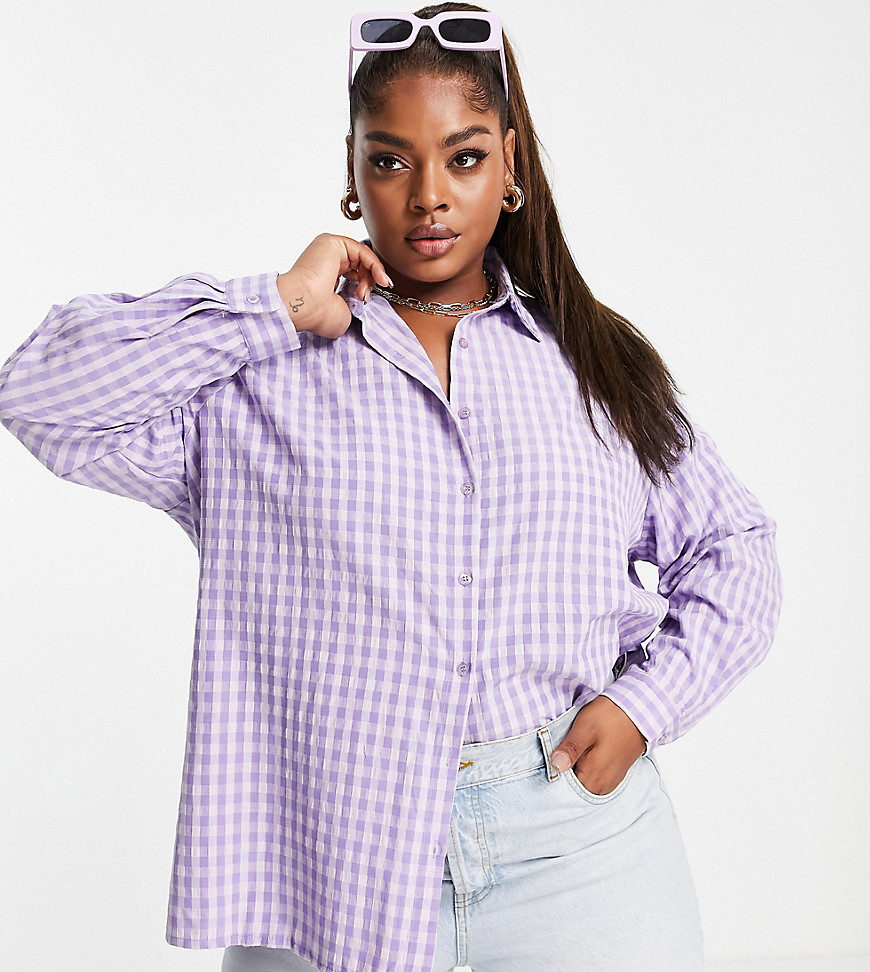 Plus-size shirt by Urban Threads The scroll is over Gingham design Spread collar Button placket Oversized fit