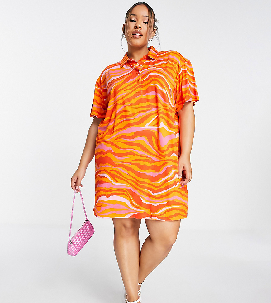 Urban Threads Plus oversized polo dress in orange swirl print