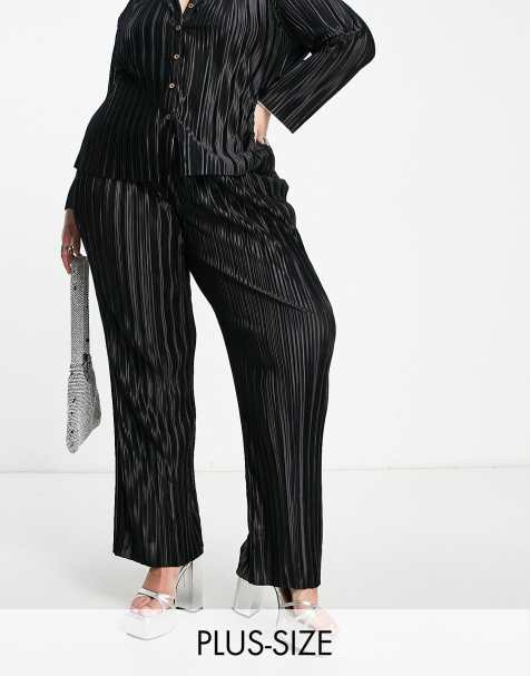 Urban Threads Plus - Pantaloni dritti plissé neri in coordinato - view 1